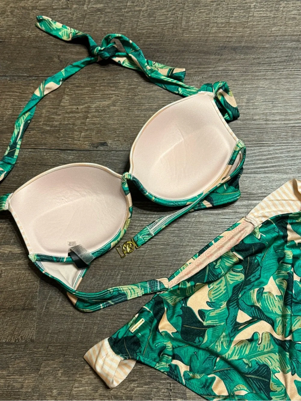 Victoria's Secret Bombshell Bikini Green Palm Leaf Print Bikini Set 34C/Med - Picture 8 of 11